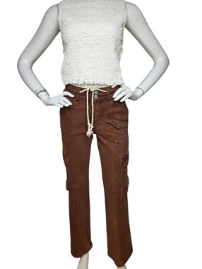 NWT Risen Brown Cargo Jeans High Rise Straight Leg Utility 2026